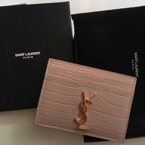 Ysl nude pink croc leather card wallet/holder